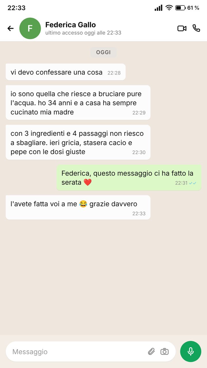 Messaggio di chi non sapeva cucinare