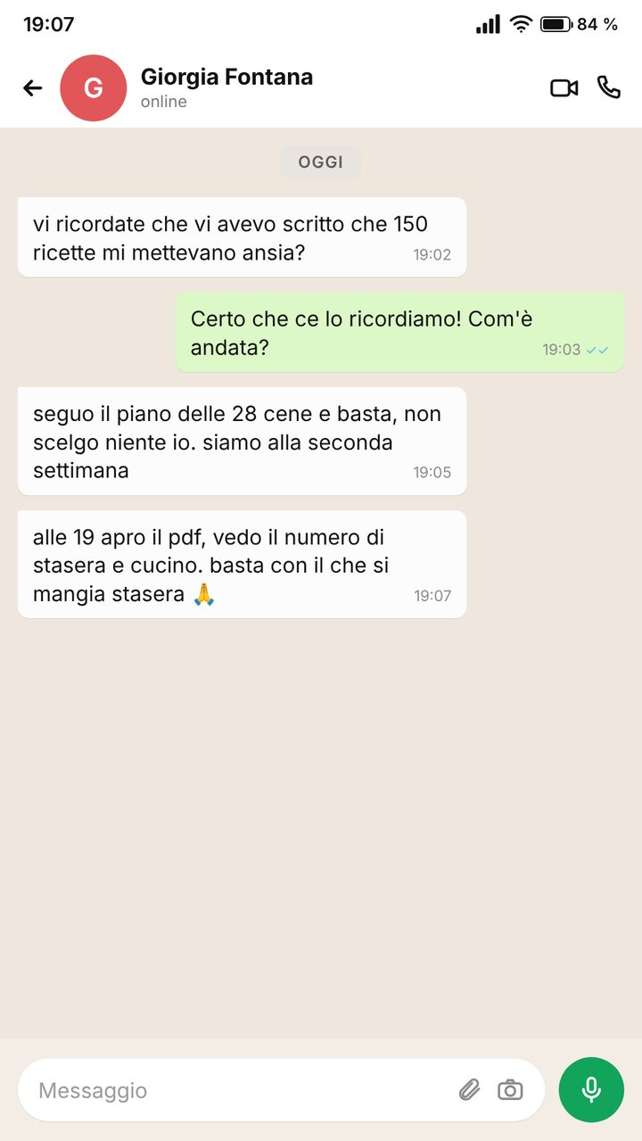 Messaggio sul piano delle cene